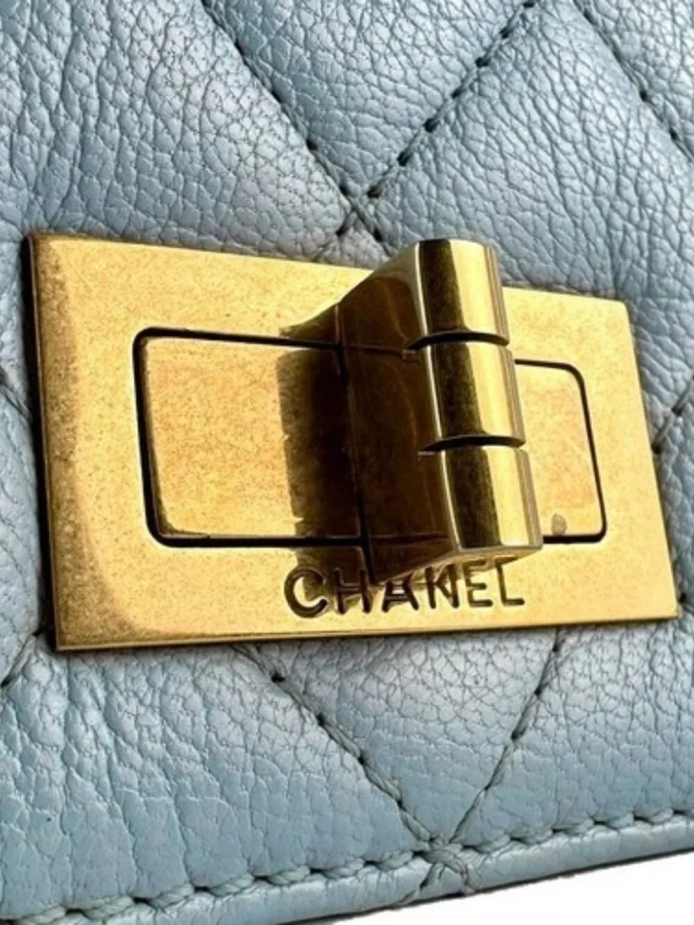 Auth CHANEL Rita Handbag Shoulder Bag Blue/Gold Leather/Metal - z9592
